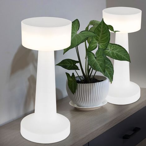 Tischleuchte Schreibtischlampe Tischlampe Leseleuchte Wohnzimmerlampe, Kunststoff weiß, Akku USB dimmbar CCT, 1x LED 1W 55Lm warmweiß-kaltweiß, H 21,5 cm, 2er Set
