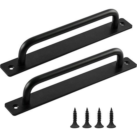 Sliding Door Handle, 2 Pack Barn Door Handle, Door Handle in Black, Interior and Exterior Door Handles with Screws, for Kitchen, Furniture, Cabinets, Cupboards, Doors (1/4)