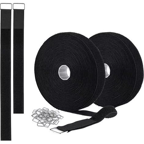 Sangle d'arrimage réglable avec 25 boucles métalliques pour l'organisation ou le stockage, réutilisable (5 mètres, noir) (1/5)