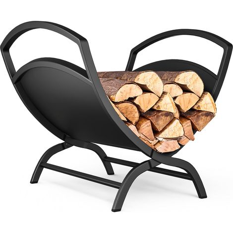 VOUNOT® Portalegna da Interno a Forma di X, Cesta Porta Legna in Metallo per Camino e Esterno, Base Robusta e Stabile, 40,5x32x33 cm, Nero (1/5)