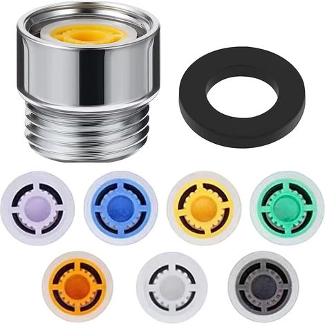 Juego de 8 limitadores de caudal para ahorrar agua con adaptador de ducha y junta para cocina y baño. (1/5)