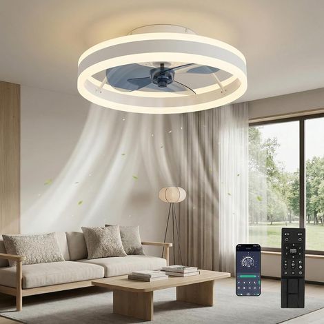 Ventilateur de Plafond LED Ø40 cm Blanc avec Télécommande et Application, Moteur DC Silencieux, 6 Vitesses, Éclairage Dimmable 3000K-6000K, Fonction Mémoire, Ventilation Réversible, 36W (1/5)