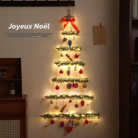 JSSEVN - Sapin De Noël Mural en Bois avec Échelle Éclairage LED pour Fêtes De Fin D'année (1/5)