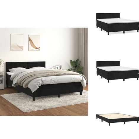 Boxspringbett mit Matratze Schwarz 140x200 cm Samt - Boxspringbett - Samtbett - Doppelbett - Schwarzes Bett - Bett Mit Kopfteil (1/5)