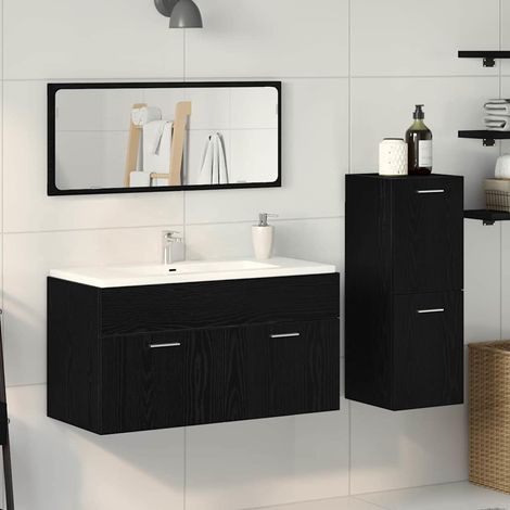 Bathroom Furniture Set 3 pcs Black Oak 90 x 38.5 x 46 cm vidaXL (1/5)