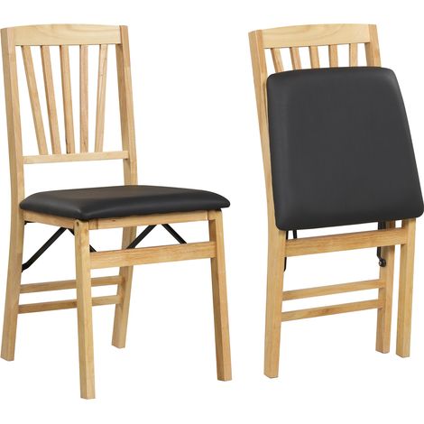 COSTWAY Folding Dining Chairs Set of 2 Rubber Wood Frame Padded Seat 800LBS Capacity Farmhouse Style Kitchen Chairs Black (1/5)