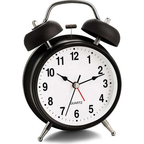 Réveil rétro à double cloche, horloge de chevet pour chambre et bureau (noir)