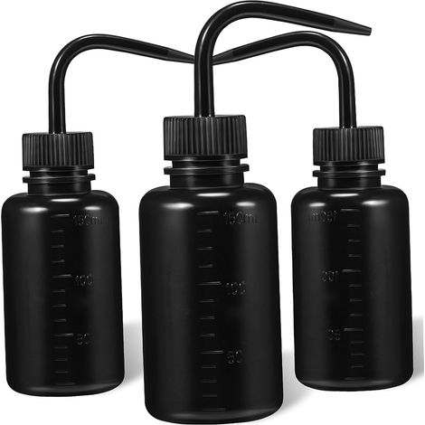 3 pezzi di bottiglie di plastica vuote da 150 ml, 3 piccole bottiglie nere per lavaggio, irrigazione, lavaggio delle ciglia, bottiglie d'acqua o bottiglie per lenti a contatto (1/5)