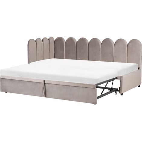 Trundle Bed Frame Taupe Velvet EU Single Size 3ft 90/180 x 200 cm Slatted Frame Tufted TERROU (1/5)