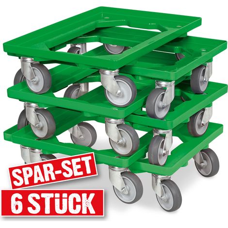 BRB Lot de 6 trottinettes de transport pour conteneurs 600 x 400 mm, capacité de charge 250 kg, verte — vue 2