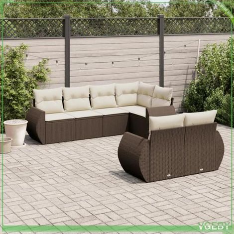 Salon de jardin - Ensemble modulable 7 pcs - Résine tressée marron - Coussins déhoussables - Anti-UV (1/5)