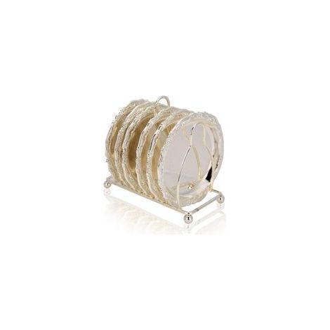 Sottobicchiere rotondo vintage con supporto - Matrimonio, cena, ristorante, hotel (Argento, 10 cm di diametro) - Crezuo