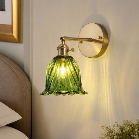 Applique murale rétro en verre épais et métal, interrupteur intégré, tête orientable à 90°, culot E27, design vintage pour chambre (1/5)
