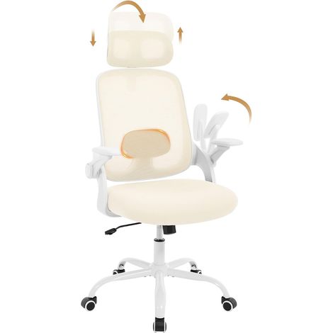 WOLTU Silla de oficina con reposabrazos ajustable, ergonómica, con soporte lumbar, reposacabezas ajustable y altura regulable, giratoria, color beige (1/5)