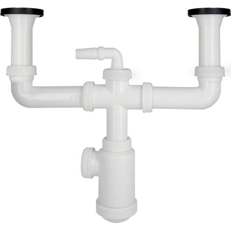 Siphon Double - 1 1/2 Pouces - Sorties Ø 70 Mm - Pour Évier À 2 Bacs - Avec Drain Machine À Laver (1/4)