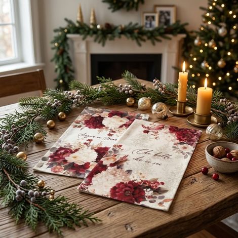 Strofinacci fiori d'inverno in cotone decorazione da cucina 45 x 70 cm set da 2 (1/4)