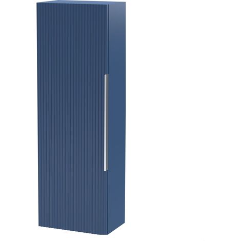 Contemporary Fluted 400mm Tall Wall Hung Bathroom Storage Unit with Single Soft Close Door, Satin Blue