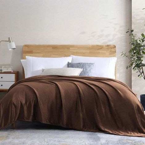 Couverture Polaire - - 130x150cm - Douce - Chaude - Marron (1/4)