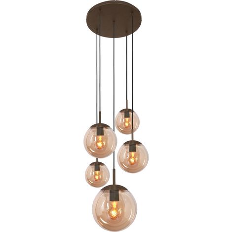 Lampe suspendue vide à 5 lumières Bollique Cacao avec verre ambré - 2730CA (1/3)