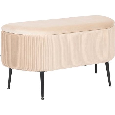 Atmosphera – Banc coffre en velours beige 100 x 40 cm – Pieds en métal – Rangement pratique – Design moderne et élégant (1/7)