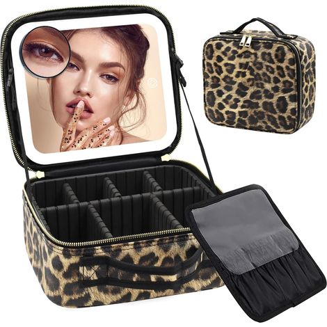 Trousse de Maquillage de Voyage avec Miroir Lumineux Trousse de Maquillage cloisonnable Trousse de Maquillage cosmétique avec Miroir Lumineux à 3 Modes d'éclairage (1/5)