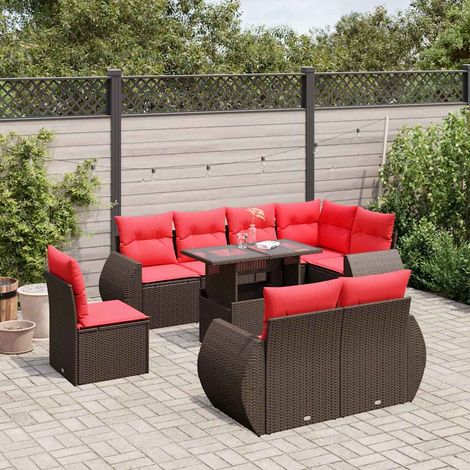 9-teiliges Gartensofa-Set mit Kissen, braun, Polyrattan (1/5)