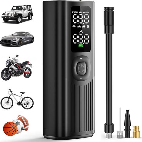 Lntyq Compresseur à Air Portatif, Gonfleur Pneus Voiture Mini Pompe à Air Électrique Gonfleur Pneus sans Fil 120PSI avec écran LCD Numérique Pompe a Velo Electrique pour Moto Trotinette Voiture (1/5)