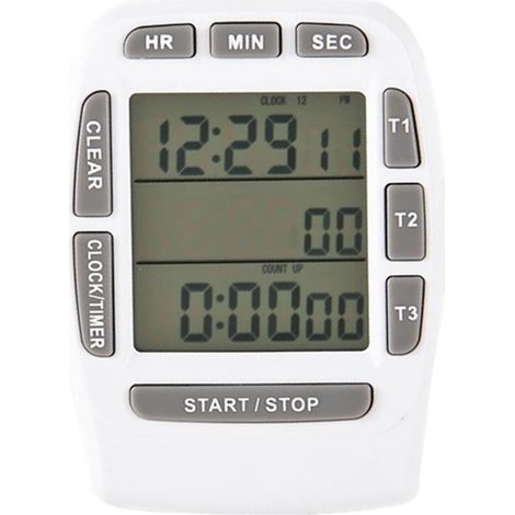 Minuterie Numérique LCD - 3 Canaux Compte à Rebours - Horloge Intégrée - Support Pliable et Fixation Magnétique - 99 H / 59 Min / 59 S - 1 Pièce