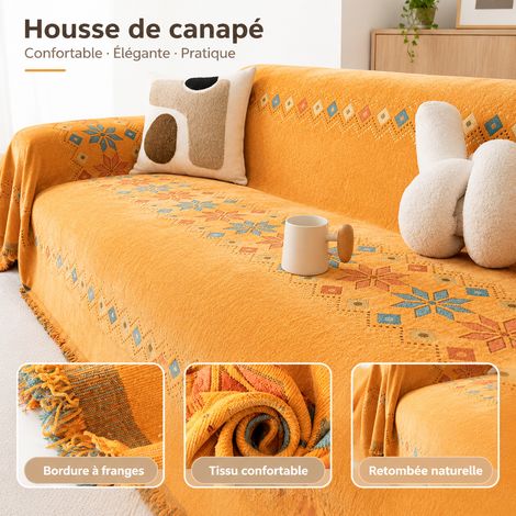 Jeté de canapé chenille losange coloré orange 180130cm adapté pour petit fauteuil 1 place 30 × 30 × 8 cm 940 g – Livraison gratuite
