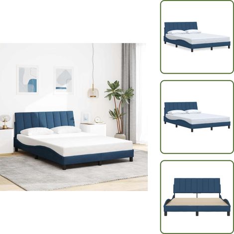 Kopfteil - vidaXL Bettgestell ohne Matratze "Hanko" Blau 140x190 cm Stoff - Lattenrost (1/5)