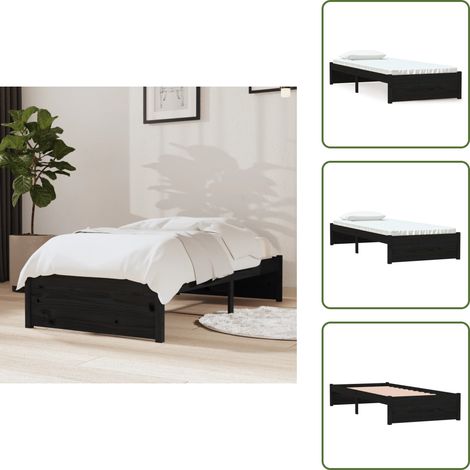 Cadre de lit sans matelas noir bois massif 75x190 cm - Cadre De Lit - Lit Simple - Lit En Bois - Bois Massif - Lit Design (1/5)