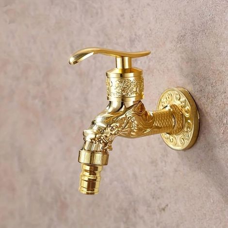 Un robinet mural minimaliste de style européen vintage — adapté aux machines à laver, cuisines, lavabos, éviers et jardins extérieurs — Finition dorée.