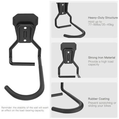 Ineasicer Lot de 4 Crochets Vélo, Supports de Cintre de Vélo en Fer, Support Mural de Rangement pour Vélos Robuste en Forme de L, Support Vertical de Vélo Pratique pour Maison Garage, Noir (1/4)