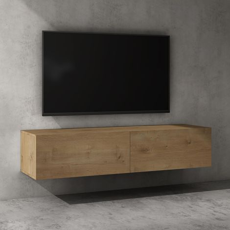 doporro Mobile Porta TV Sospeso 140 cm con 2 Ante Marrone Chiaro, Credenza Bassa da Soggiorno Salotto, Madia Consolle per TV Fernsehschrank02