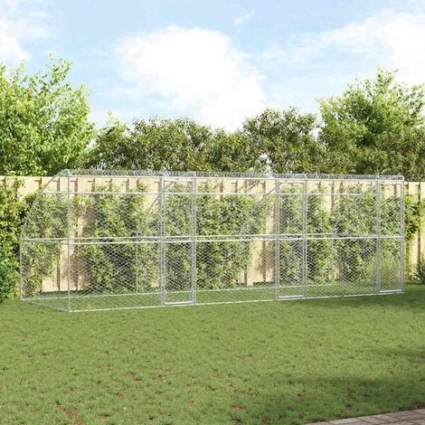 Cage pour chien, ensemble de 3 pièces, argentée, 6 x 2 x 2 mètres, acier galvanisé