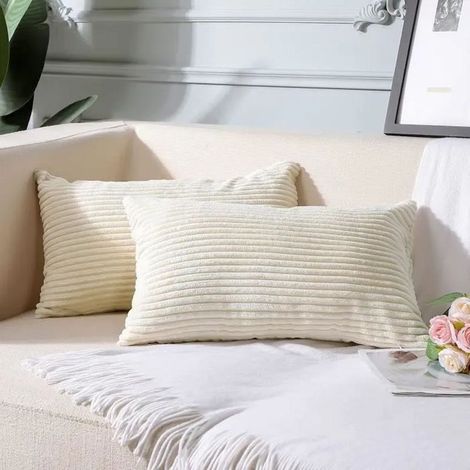 2 housses de coussin en velours côtelé, housse de coussin décorative, housse de coussin de canapé (Beige 30 X 50 Cm) (1/4)