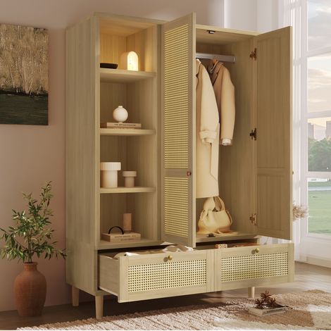 Armoire 120x50x180 cm en bois, coloris chêne, penderie et tiroirs, rangement pratique – MEUBLIV (1/5)