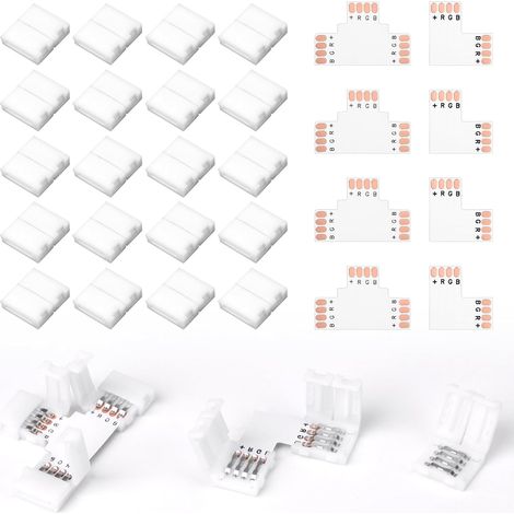 28 Stück 4-Pin-LED-Streifenverbinder für 10-mm-RGB-SMD5050-LED-Streifen, LED-Verbinder, LED-Streifen mit Verbindungsstück, für L-Verbindungen und Streifenverlängerungen, praktisches und sicheres Zubeh