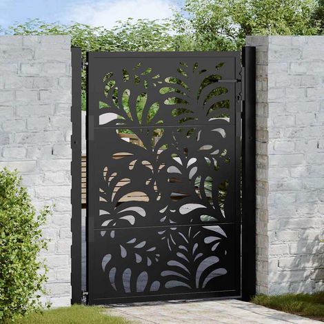 vidaXL Portail de jardin noir 100x125 cm en acier avec design ondulé (1/5)