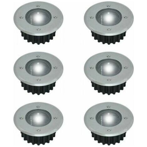 BUNTHAUS Lot de 6 spots LED solaires encastrables au sol - Ronds - Diamètre : 85 mm - Extérieur résistant au piétement - Façade en acier inoxydable - 6 lampes solaires - IP44