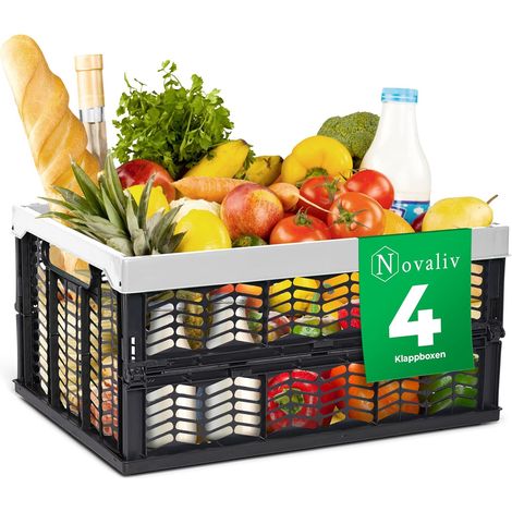 4 boîtes de rangement pliables, 30 L, gris/noir