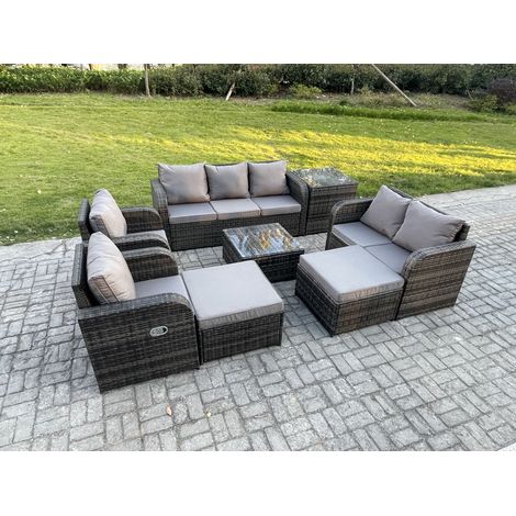 Fimous Meubles de jardin en rotin 8 Pièces Table basse carrée Canapé Fauteuil avec 2 Grand tabourets Table basse carrée d'appoint (1/5)