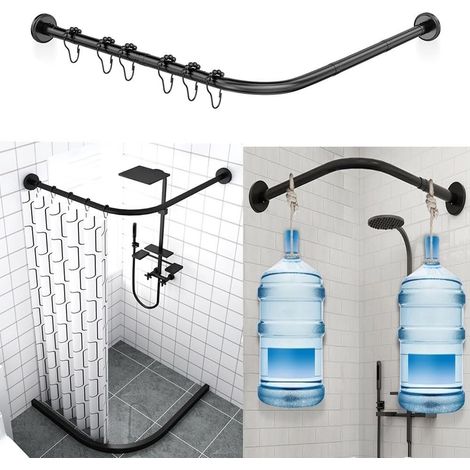 Extensible en Acier Inoxydable en Forme De L Salle De Bain Baignoire Coin Rideau De Douche Tringle Pas De Perçage pour Salle De Bain Magasin De Vêtements(90-130cmx90-130cm) (1/5)