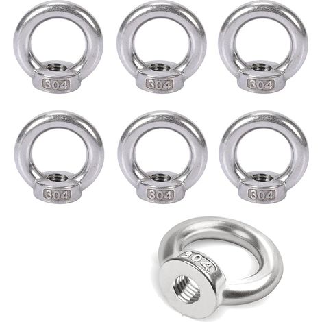 Lot de 6 écrous à œillet M8 filetés en acier inoxydable 304 - Œillets à œil - Écrous à anneau pour fixer des ornements suspendus - Pots de fleurs - Support de balançoire (1/5)