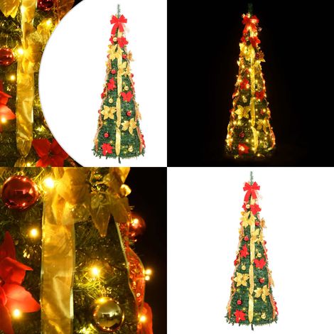 Sapin de Noël artificiel escamotable 50 LED vert 120 cm - Décoration de Noël - Arbre de Noël LED (1/5)