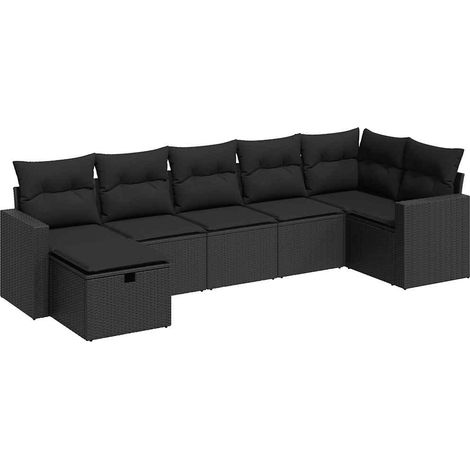 Set Divani da Giardino con Cuscini 7pz Nero Polyrattan vidaXL (1/5)