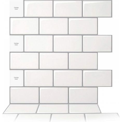 10 pièces Credence Adhesive pour Cuisine,Carrelage Adhesif Mural Cuisine Salle de Bain,Autocollant Cuisine, Blanc avec joint Gris,30,5 x 30,5 cm (1/5)