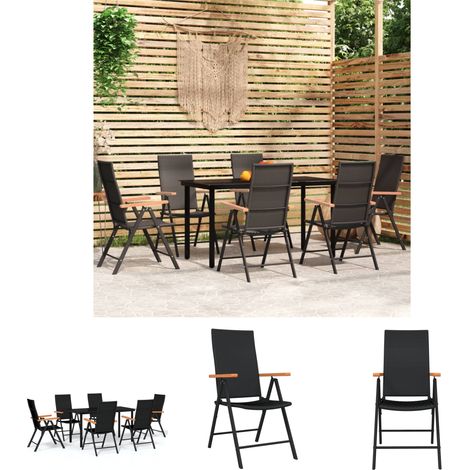 Gartenmöbel - vidaXL 7-tlg. Garten-Essgruppe Schwarz - Gartenstuhl mit Rückenlehne (1/5)