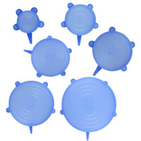 Lot de 6 couvercles de conservation en silicone, taille standard, couleur bleue, réutilisables, compatibles micro-ondes et lave-vaisselle, pour bols, boîtes de conserve et récipients alimentaires (1/5)