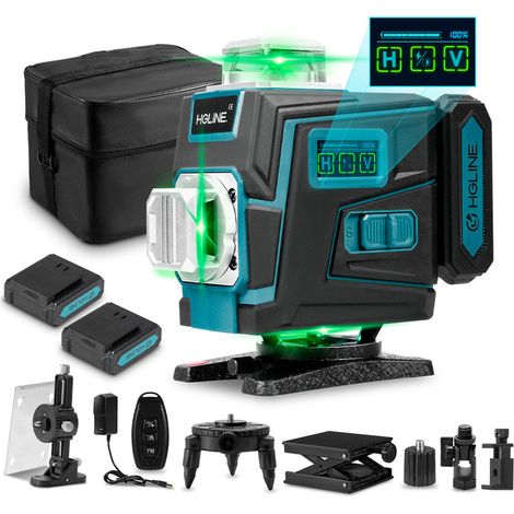 Laser-Nivelliergerät 4 x 360°, 4D 16 Laserlinien, selbstnivellierendes Kreuznivelliergerät – 25 m mit 2 Batterie – LK-820